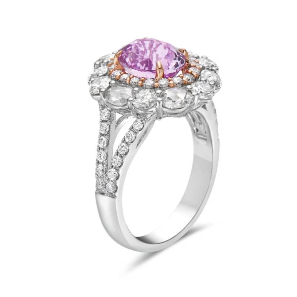 Purple Pink Sapphire Oval White & Pink Diamond 18k Two Tone Gold Rin - Image 2