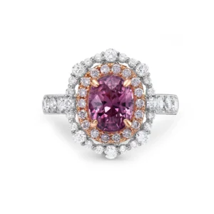 Purple Pink Sapphire Oval White & Pink Diamond 18k Two Tone Gold Ring