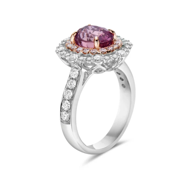 Purple Pink Sapphire Oval White & Pink Diamond 18k Two Tone Gold Ring - Image 2