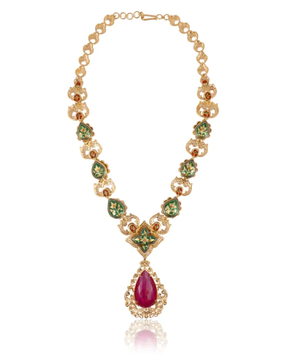 Wamini Long Necklace And Abigail Long Earrings Polki And Diamond Set - Image 9