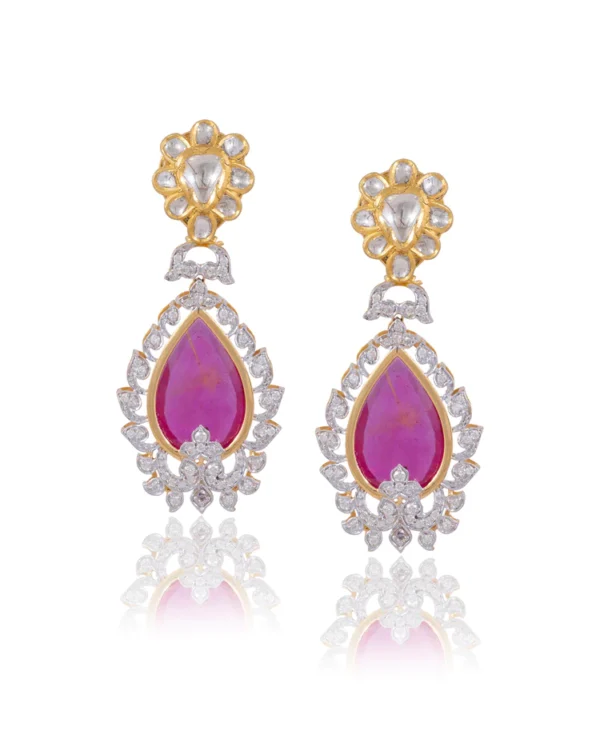 Wamini Long Necklace And Abigail Long Earrings Polki And Diamond Set - Image 6