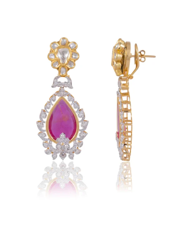 Wamini Long Necklace And Abigail Long Earrings Polki And Diamond Set - Image 7