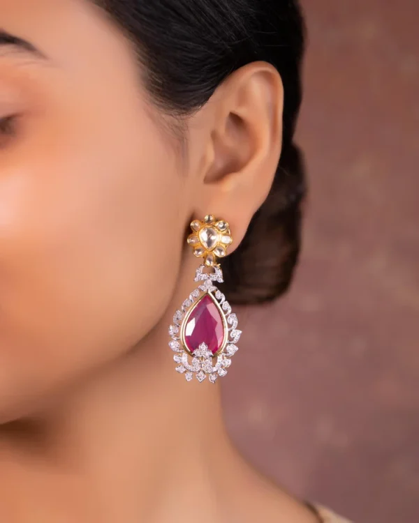 Wamini Long Necklace And Abigail Long Earrings Polki And Diamond Set - Image 8