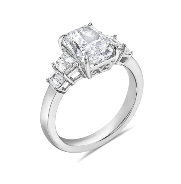 E Diamond Cut VVS1 And White Diamond 18k White Gold Ring - Image 2