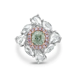 Fancy Light Green White And Pink Diamond SI2 18k 2 Tone Gold Diamond Ring