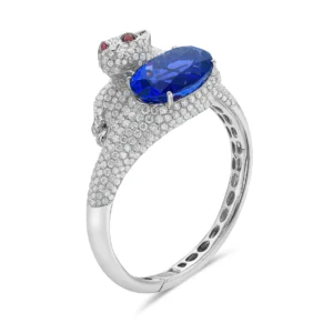 Tanzanite Oval Shape And White Diamond Bangle, 18K White Gold