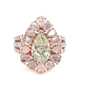 Fancy Yellow Green Diamond Pear Shape and White Diamond, 18K Rose Gold
