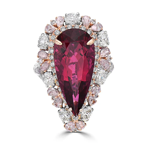 Rubellite Tourmaline And White Diamond, 18K 2 Tone Gold Pink Ring