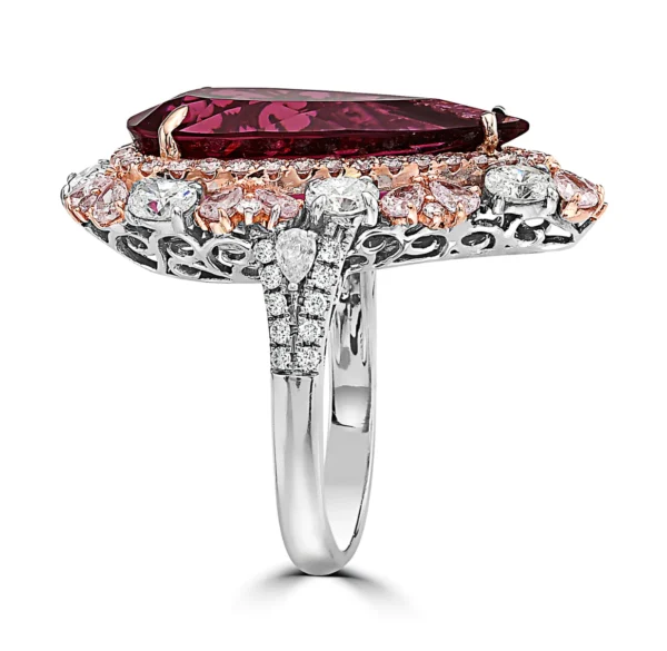 Rubellite Tourmaline And White Diamond, 18K 2 Tone Gold Pink Ring - Image 2
