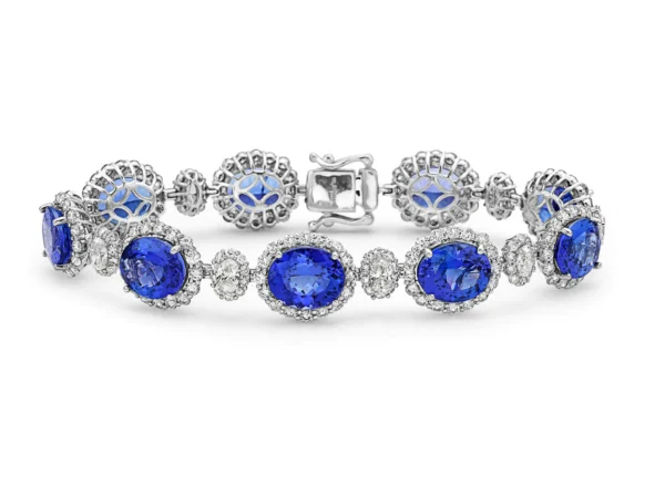 Tanzanite and White Diamond, 18 K White Gold Bracelet