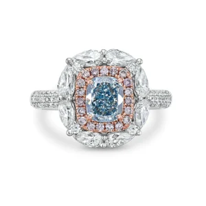Blue Diamond and White Diamond 18k Two Tone Gold Ring