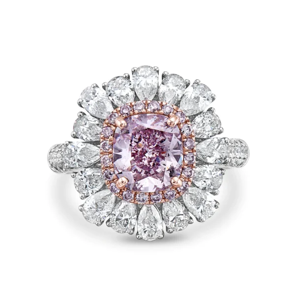 Pinkish Purple Diamond & White Diamond 18k Two Tone Gold Ring