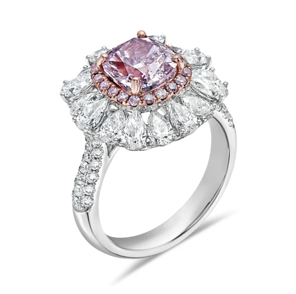 Pinkish Purple Diamond & White Diamond 18k Two Tone Gold Ring - Image 2