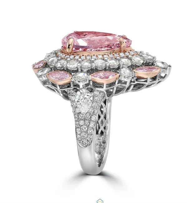 Pink Diamond And White Diamond, 18K Two Tone Gold Ring - Image 2