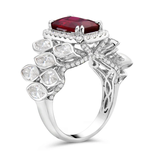 Ruby And Pink And White Diamond, 18K White Gold Ring - Image 2
