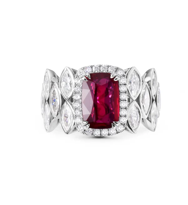 Ruby And Pink And White Diamond, 18K White Gold Ring