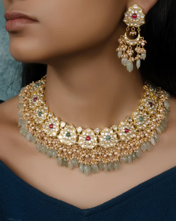 Ashnoor Necklacce and Sabina Chandbalis Polki Set - Image 2