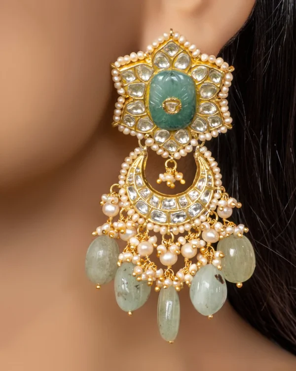 Bushra Necklace and Shifa Chandbalis Polki Set - Image 5