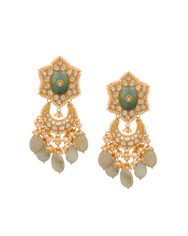 Bushra Necklace and Shifa Chandbalis Polki Set - Image 4