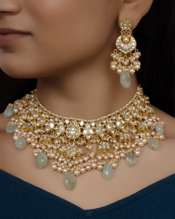 Kinika Necklace and Latif Chandbalis Polki Set - Image 6