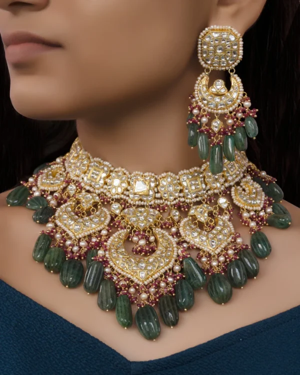 Neeliya Necklace and Kashish Chandbalis Polki Set - Image 6