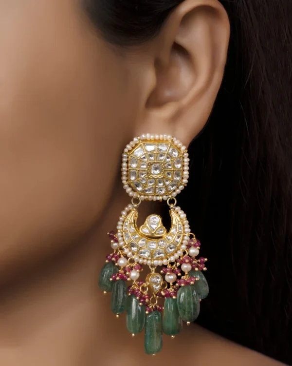 Neeliya Necklace and Kashish Chandbalis Polki Set - Image 5