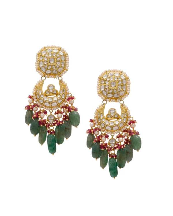 Neeliya Necklace and Kashish Chandbalis Polki Set - Image 4