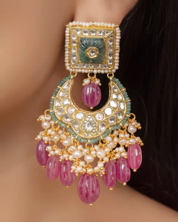 Simpi Necklace and Deeya Chandbalis Polki Set - Image 6