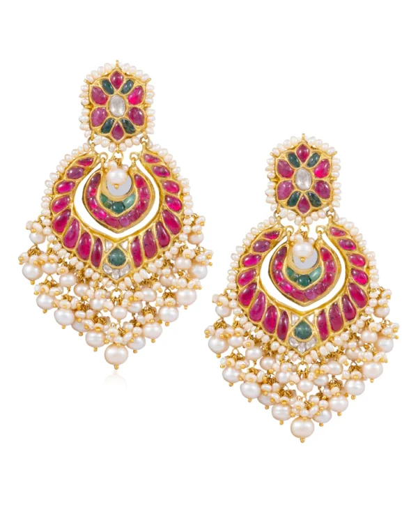 Ratna Long Necklace And Brinda Chandbalis Polki Set - Image 4