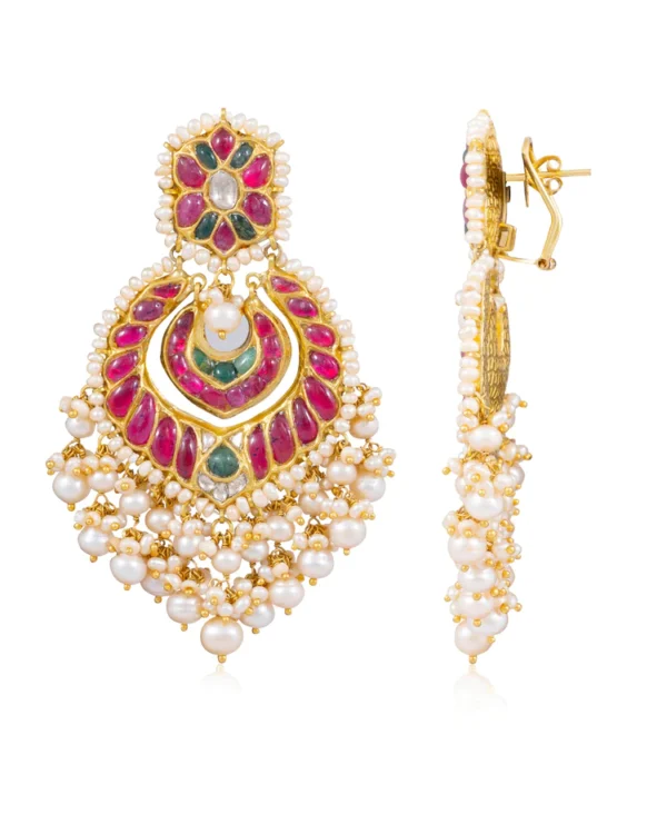 Ratna Long Necklace And Brinda Chandbalis Polki Set - Image 5