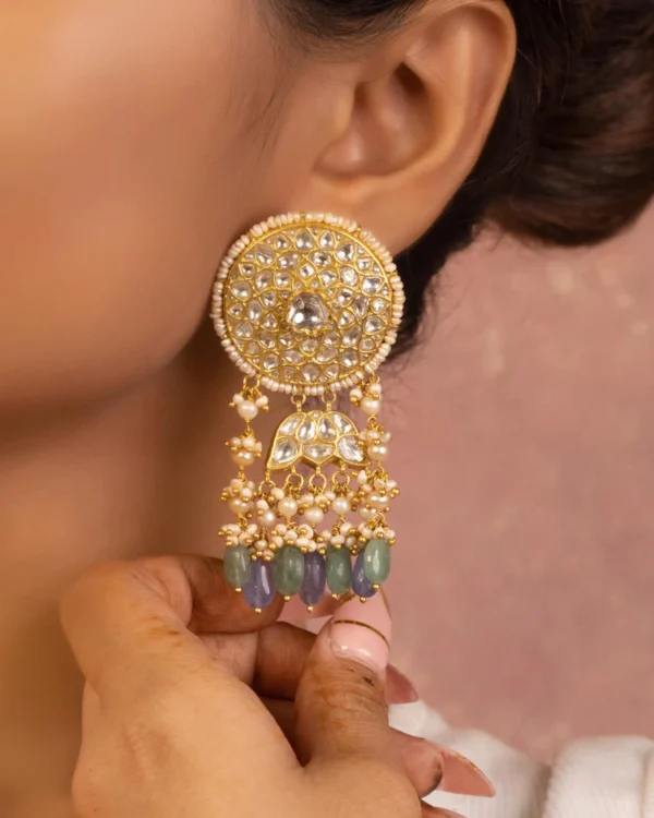 Chinmaye Polki Long Earrings - Image 3