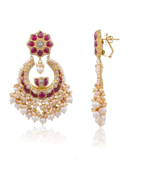 Yashika Long Necklace And Roohi Chandbalis Polki Set - Image 2