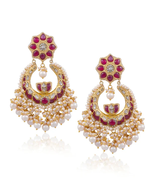 Yashika Long Necklace And Roohi Chandbalis Polki Set - Image 6