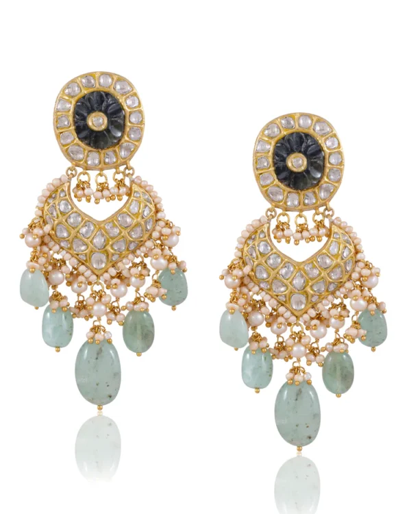 Shehnaz Necklace and Sonam Chandbalis Polki Set - Image 2