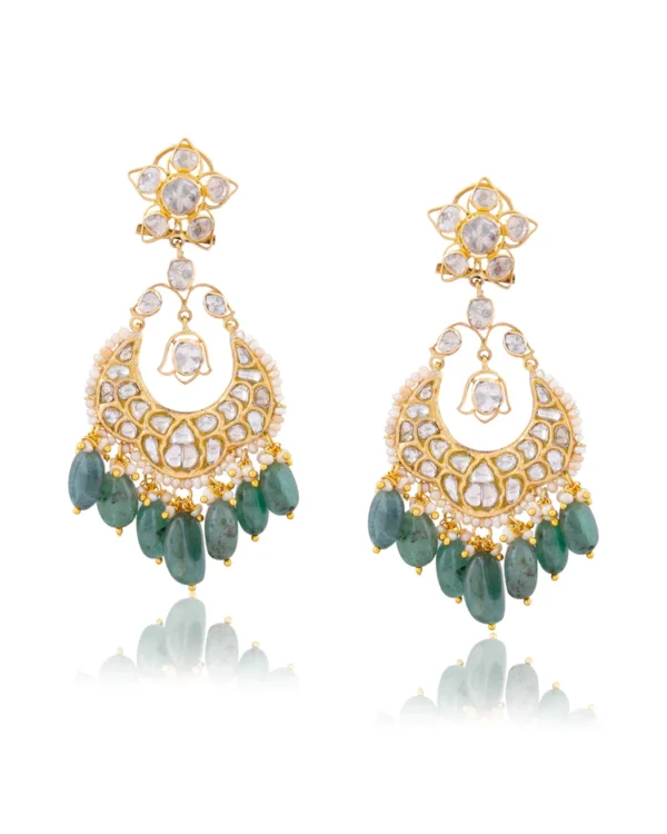 Sanaya Long Necklace And Aadhya Chandbalis Polki And Diamond Set - Image 2