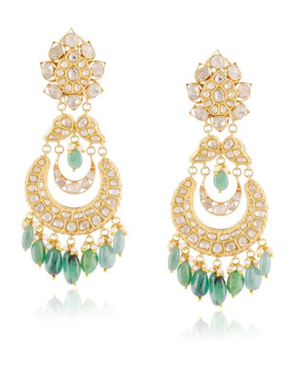Somna Necklace And Diya Chandbalis Polki Set - Image 2