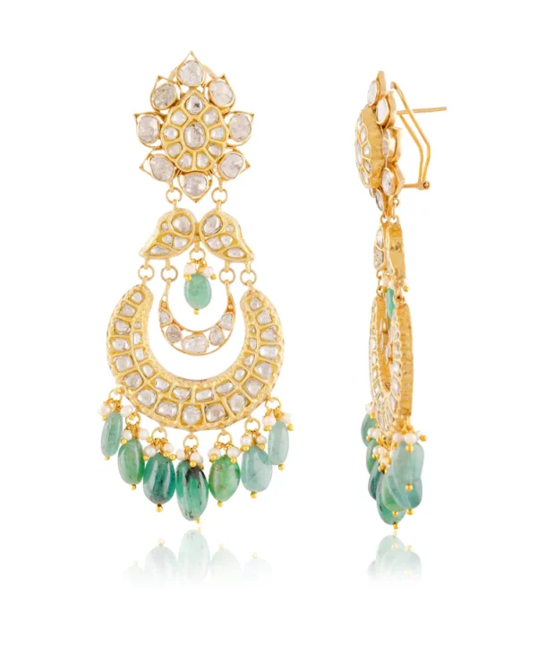 Somna Necklace And Diya Chandbalis Polki Set - Image 3