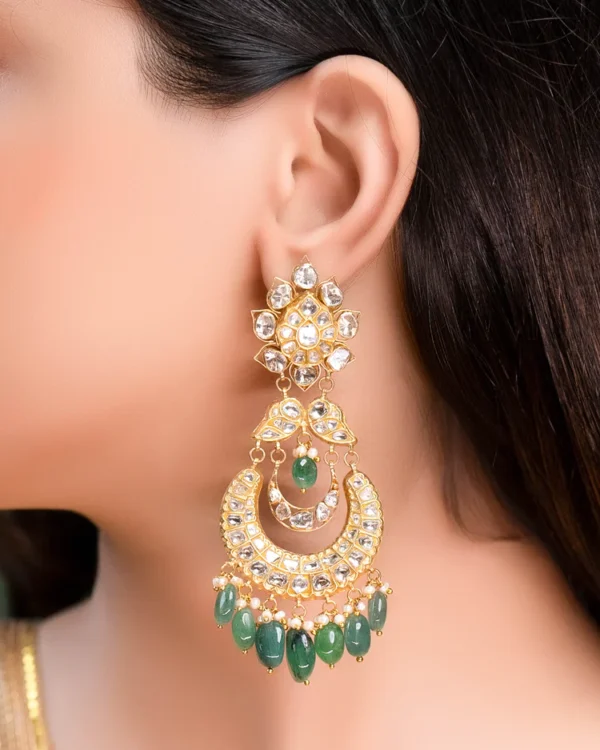 Somna Necklace And Diya Chandbalis Polki Set - Image 4