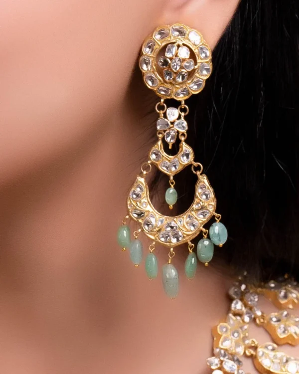 Reyanshi Long Necklace And Kiara Chandbalis Polki Set - Image 2