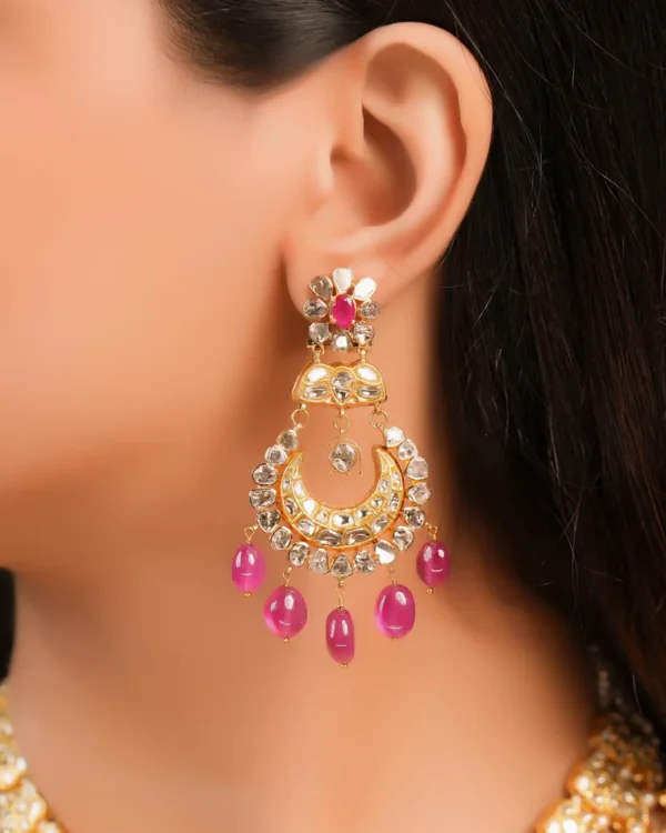 Laxshi Necklace And Lakshita Chandbalis Polki Set - Image 2