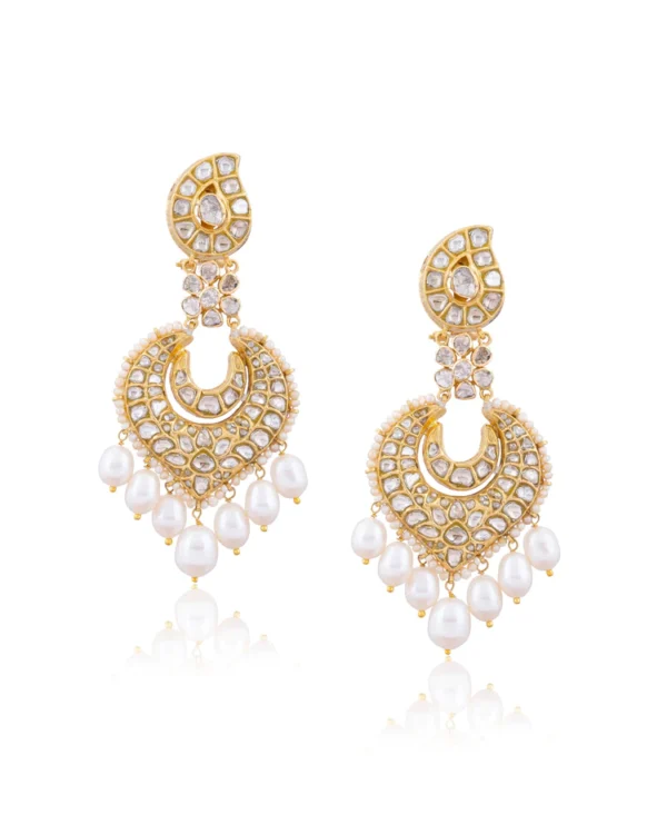 Shaheen Long Necklace And Ishika Chandbalis Polki Set - Image 6