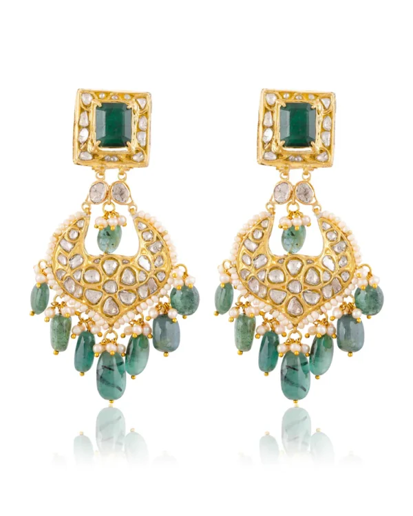 Tanvi Necklace And Eesha Chandbalis Polki Set - Image 7