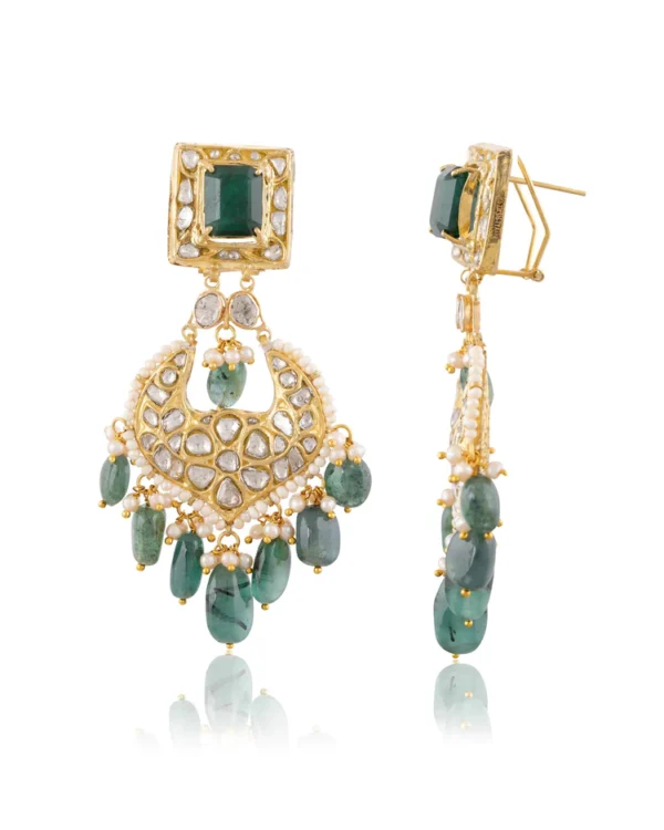 Tanvi Necklace And Eesha Chandbalis Polki Set - Image 2
