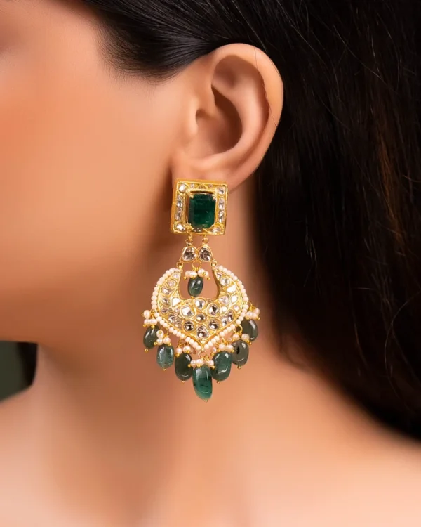 Tanvi Necklace And Eesha Chandbalis Polki Set - Image 3