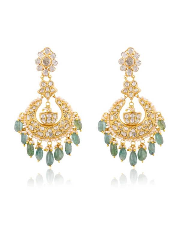 Madhuri Necklace And Aishwarya Chandbalis Polki Set - Image 2