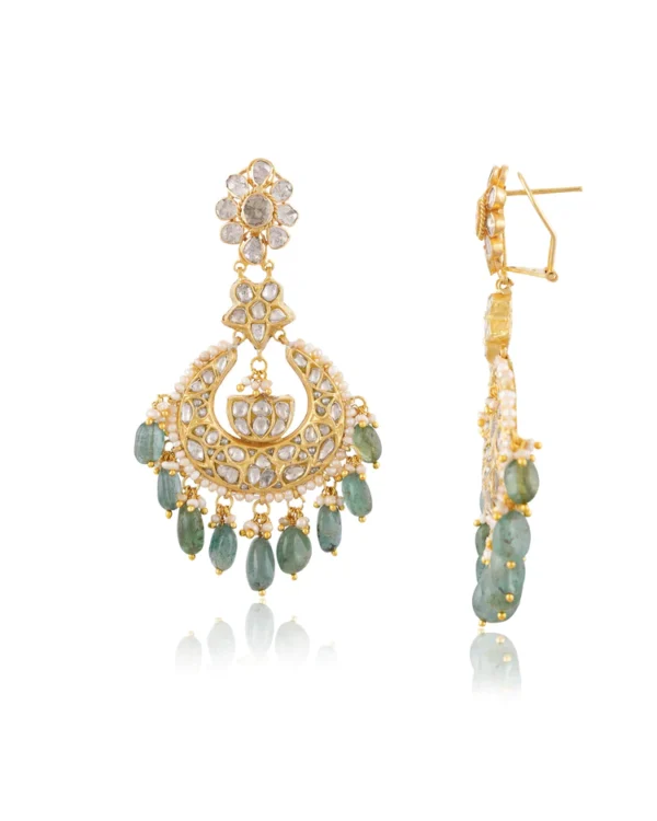 Madhuri Necklace And Aishwarya Chandbalis Polki Set - Image 3