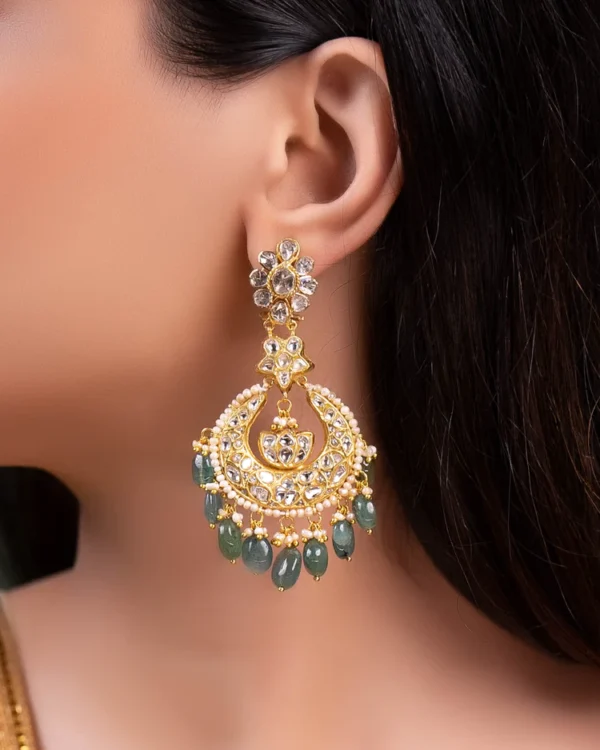 Madhuri Necklace And Aishwarya Chandbalis Polki Set - Image 4