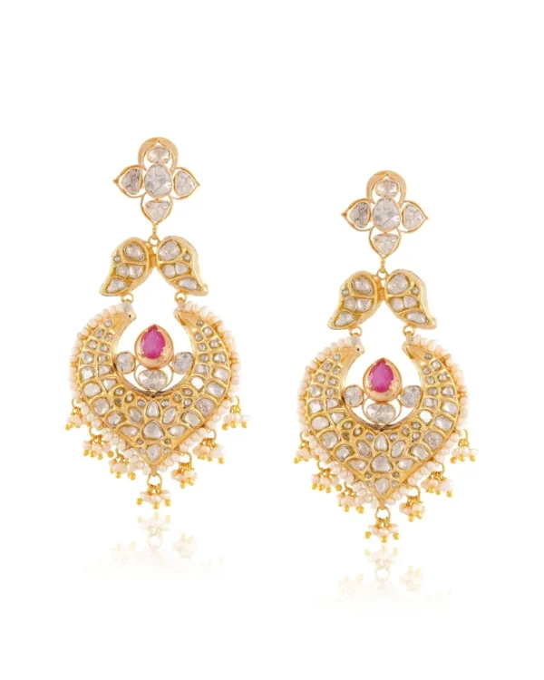 Priya Long Necklace And Vayuna Chandbalis Polki Set - Image 6