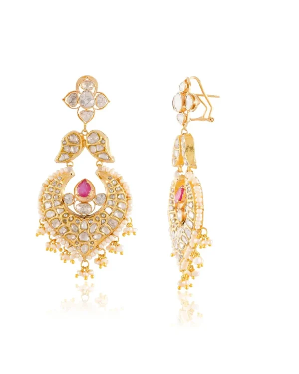 Priya Long Necklace And Vayuna Chandbalis Polki Set - Image 2