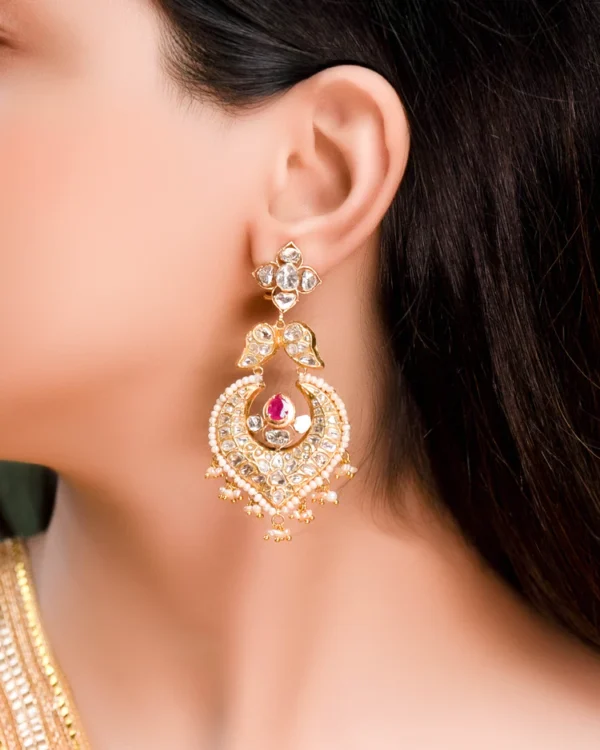 Priya Long Necklace And Vayuna Chandbalis Polki Set - Image 3